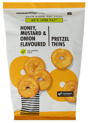 Woolworths Honey, Mustard and Onion Flavoured Pretzel Thins (180g)