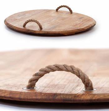 Wine Barrel Round Rope Handle Serving Board